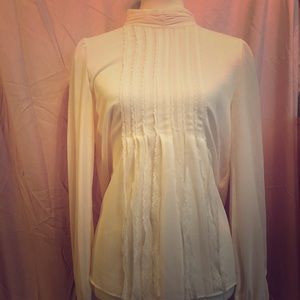 Lace and Pleats Long Sleeve Blouse